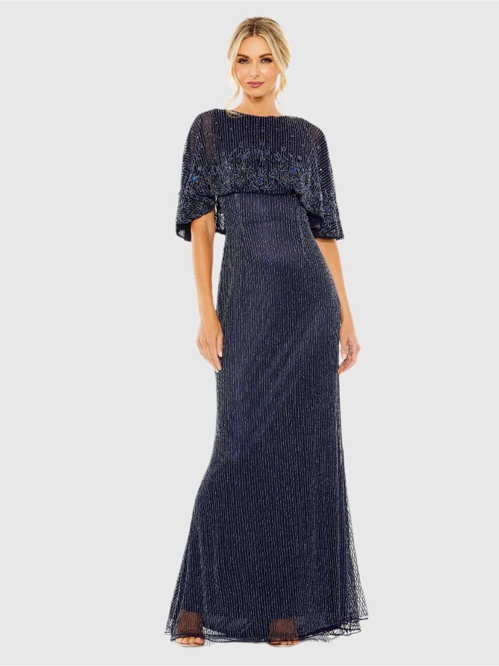 Mac Duggal Midnight High Neck Column Gown With Embellished Cape Size 16